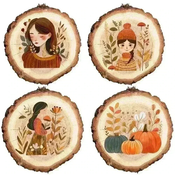 nataly thyme Other - Natural Wood Coasters Set of 4 for Fall/Winter, Scandinavian Style - Wooden